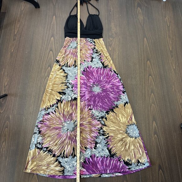 Pretty Good Halter Maxi Dress Women’s Small Black Multicolor Floral Empire Waist - Picture 12 of 13